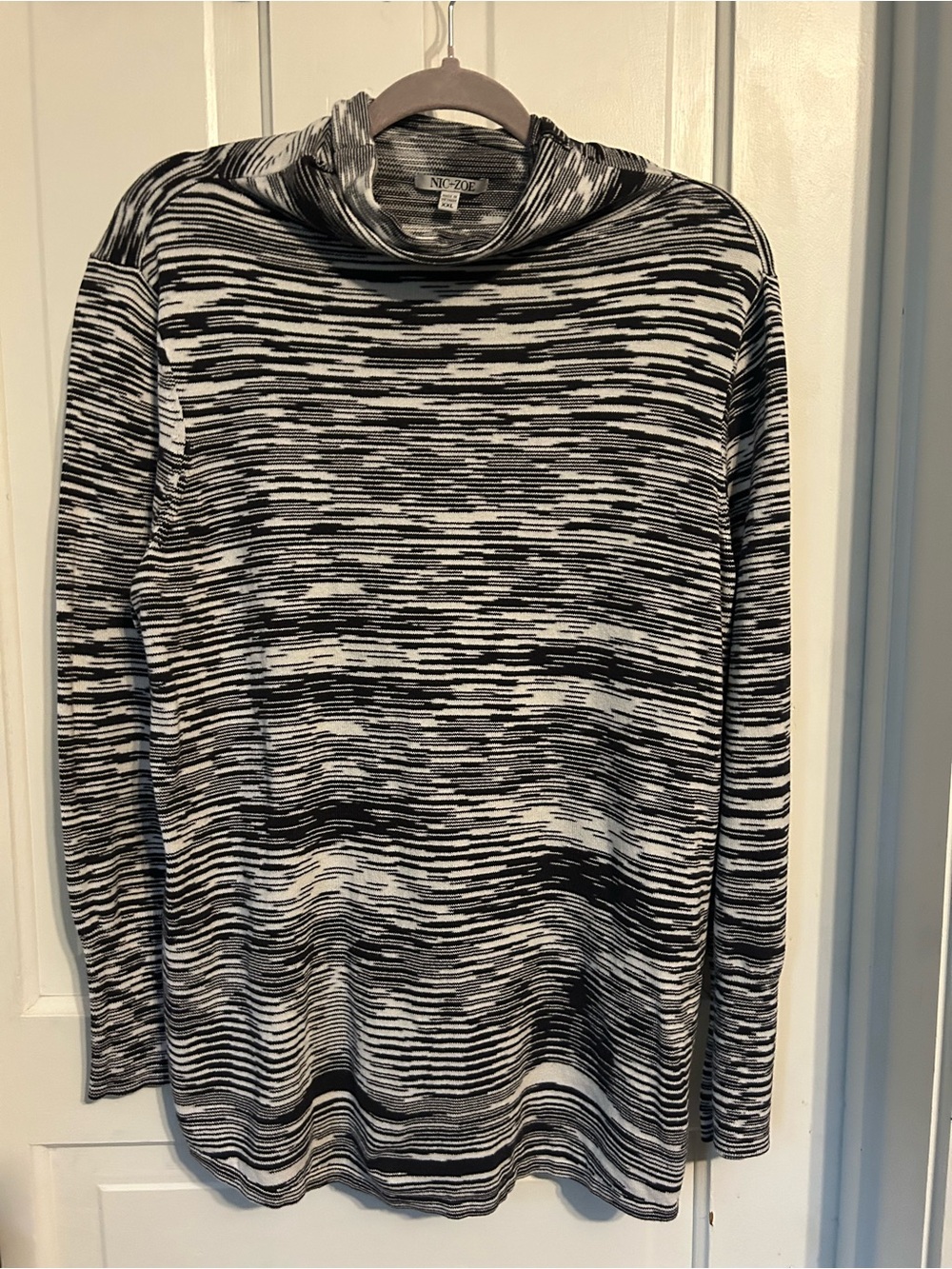 NIC+ZOE Black & White Space-Dye Turtleneck Sweater